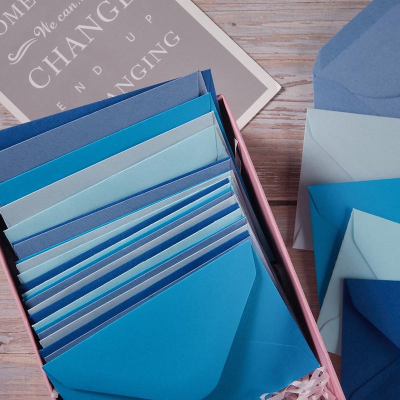 Toperd 100 Pack Mini Envelopes with Note Cards in 5 Colors for Wedding, Birthday, Baby Showers, 4 x 2.7 Inches (Blue) - Image 5